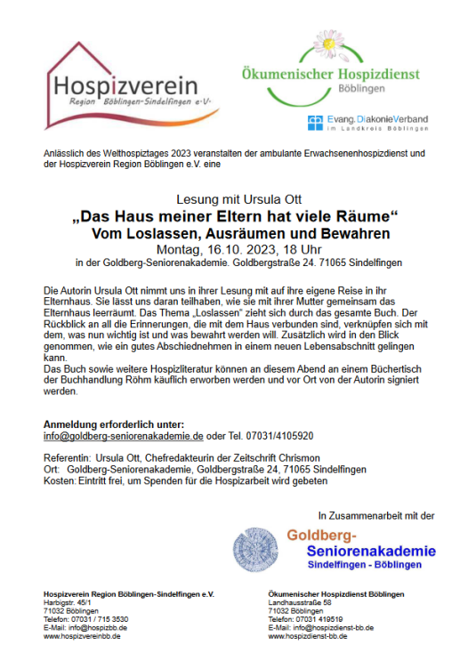 Die Lesung am Welthospiztag 2023